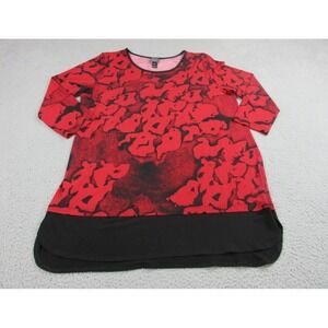 Clara SunWoo Shirt Womens Extra Large Red Abstract Stretch‎ Blouse Ladies